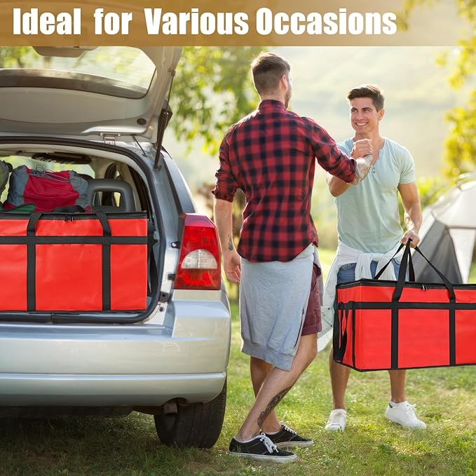 PEASUG 2Pcs Insulated Bags for Food Delivery, XXXL Pizza Delivery Bags, Large Capacity Cooler Bag Keep Food Warm for Grocery Shopping and Catering, Foldable, Heavy-Duty (Red)