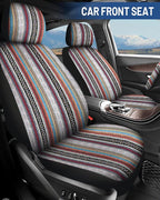 Baja Saddle Blanket Car Seat Covers Front Set with Seat Belt Pads, Washable Breathable Striped Woven Cloth Seat Covers for Cars, SUV, Truck, Airbag Compatible(Red)