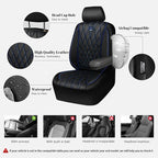 CAR PASS Piping Luxury Leather Seat Covers Full Set,5 Seats Anti-Slip Waterproof Seat Covers Compatible with Front Armrests,Universal Fit for Sendan SUV Van Truck,Airbag Compatible,Black and Blue