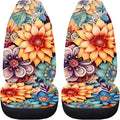 BIGCARJOB Blossoms Flower Car Seat Covers for Womens,Full Set of 2 Pcs Bohemian Floral Style Auto Front Seat Protector Durable Saddle Blanket Vehicle Seat Interior Accessories Cushion Pads