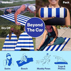 2 Pack Car Seat Towel Covers, Sweat Protector for Front Seats, Premium Thickened Microfiber with Blue and White Stripes, Breathable & Quick Dry, Machine Washable Cover for Gym Running Universal Fit