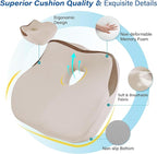 Car Seat Cushion: Ergonomic Memory Foam Car Cushion for Sciatica Pain Relief, Larger Driving Seat Pillow for Short Drivers on Long Drives - Butt Pillow for Truck, Office, Wheelchair - Beige