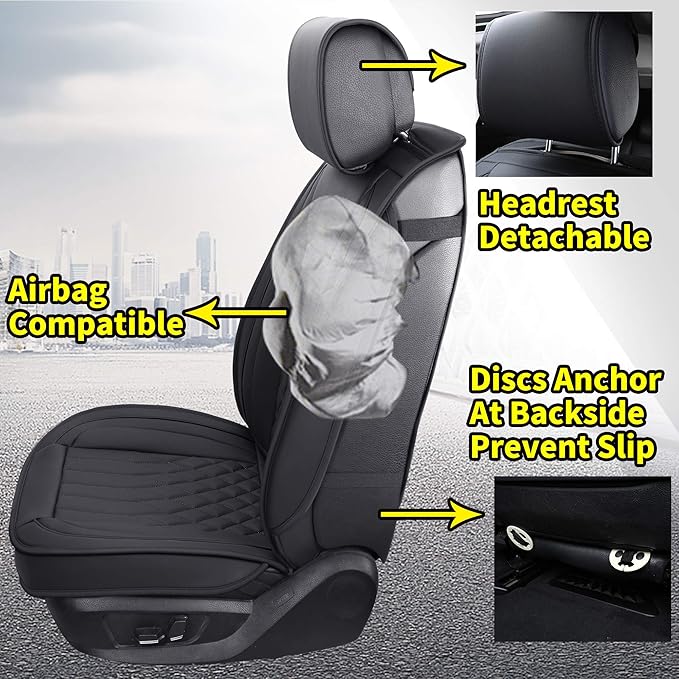 Aierxuan Car Seat Covers Full Set Universal Fit for Honda Civic Accord CRV, Toyota Camry Prius Rav4 Corolla, Kia, Lexus, Nissan, Mazda, Jeep Cherokee and Most Cars, with Waterproof Leather (Black)