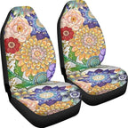 Boho Mandala Flowers Print Car Front Seat Cover Set of 2, Auto Bucket Seats Protector Universal Car Accessories Interior Decor for Women Men