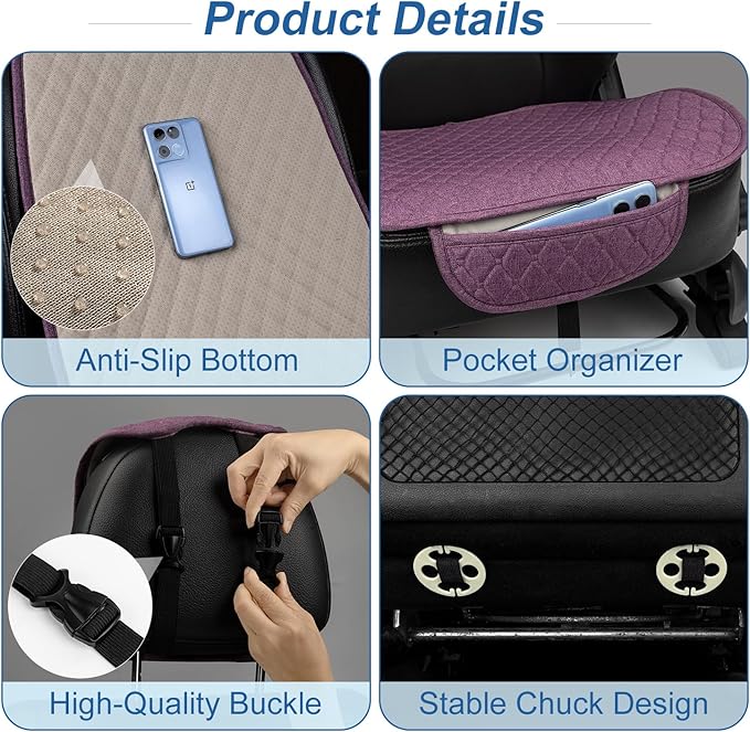 2 Pack Linen Front Car Seat Covers Universal Car Seat Pad Protectors Vehicle Cover Automotive Seat Protectors for Cars Trucks SUV (2Pack Purple)