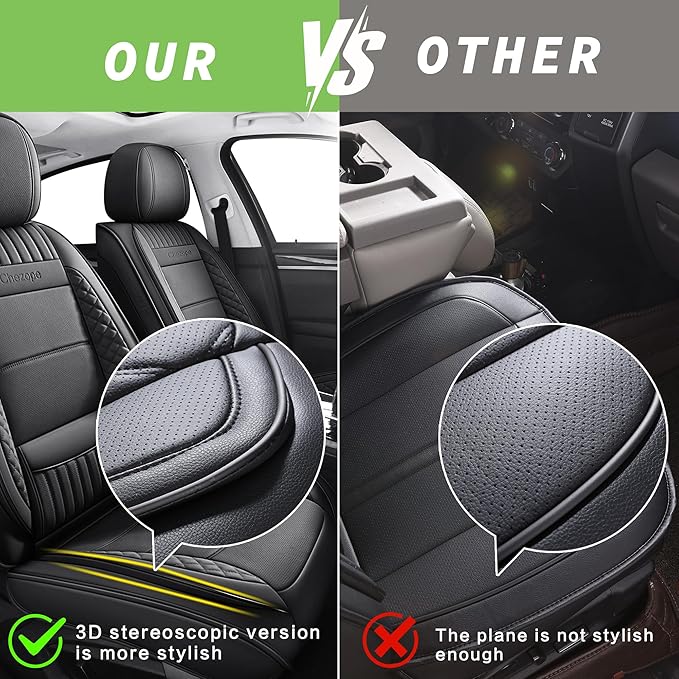 Chezope Leather Seat Covers, Beige Car Seat Covers Front Pair, Breathable Car Seat Protectors, Wear-Resistant Car Accessories, Universal Fit for Most Cars,SUVs Truck (Beige-Solid, Front Pair)