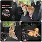 Pawaboo Dog Car Seat Belt– Reflective & Adjustable Dogs Cars Harness Leash with 360° Lockable Buckle, Shockproof Dogs Tether Bungee for Safe Travel, Pink