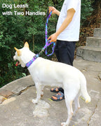 Hotsky Tactical Dog Leash Heavy Duty for Medium Large Dogs that Pull,4-6Ft Strong Bungee Shock Absorbing No Pull Dog Leash with Padded Double Handle and Car Seatbelt,Purple Camo