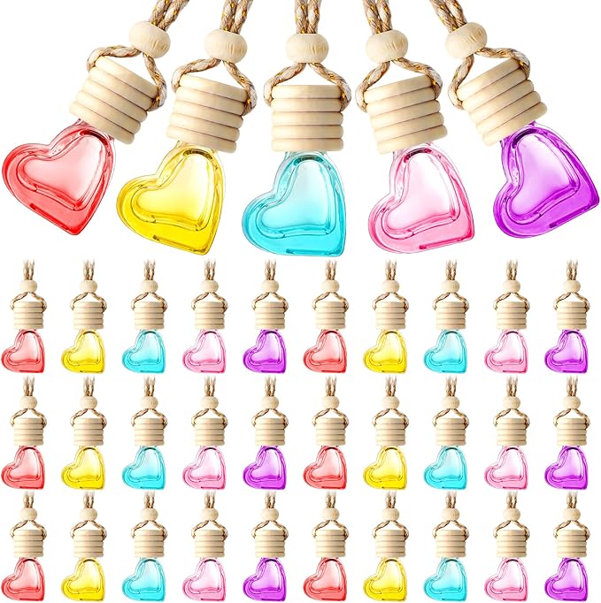 20 Pcs 6ml Hanging Car Diffuser Bottle Empty Glass Perfume Air Freshener Heart Love Bottle Diffuser Pendant Valentine's Day Essential Oil Fragrance Aromatherapy Ornament (Multicolor)