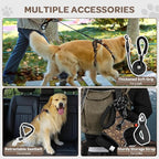 FURRYFECTION Plaid Dog Harness for Medium Dogs, Reflective No Pull Adjustable Pet Vest with Front Clip, Leash, Easy Control Handle and Seat Belt, Dark Brown, M