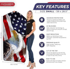 Autoamerics 1-Piece Windshield Sun Shade American Eagle Flag - 2 USA Patriotic Design - Foldable Car Front Window Sunshade for Sedans SUV Truck - Blocks Max UV Rays and Keeps Your Vehicle Cool - Small