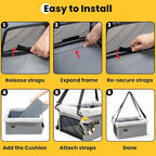 Dog Car Seat Booster for Small Pet Under 20lbs, Portable Travel Puppy Car Seat with Internal Steel Frame, Comfort Cushion & Storage Pockets, Adjustable Straps Fit Most Cars, Grey