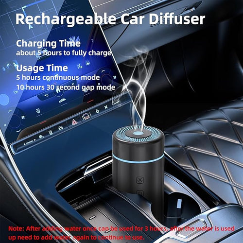 100ML Car Diffuser, USB Rechargeable Battery Operated, Powered Cordless Essential Oil Humidifier, 7 LED Color Lights 2 Timer Modes for Car Outdoor Home (Black)