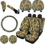 FKELYI Universal Car Seat Covers - Full Set for front, rear & gear shift - Camo Seat Protector Accessories with Steering Wheel, Cup Coasters & Headrest Covers