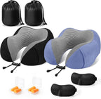 CloudBliss Travel Pillow Premium Memory Foam, Comfortable & Supportive Neck Pillow, Neck Pillows for Sleeping Travel, Airplane Pillow for Sleeping Airplane, Car, Office and Home（Black & Blue）