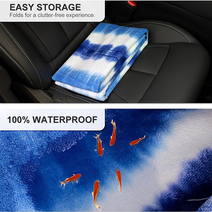 Waterproof Sweating Car Seat Cover for Post Gym Workout, Running, Swimming, Beach and Hiking, Universal Fit Non-Slip Bucket Seat Protector for Cars SUV Trucks, Machine Washable (Blue & White)