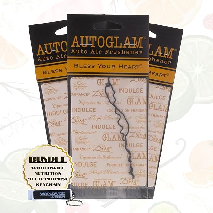 Worldwide Nutrition Tyler AutoGlam Car Air Fresheners - 3 Pack Bless Your Heart Scent - Multi Purpose Key Chain