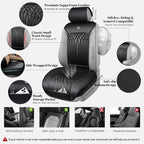 CAR PASS Car Seat Protector, Sideless Seat Covers for Cars, All Season Waterproof Nappa Leather Breathable Front Seats Cushion with Storage Pocket Universal Fit Vehicle Car SUV Truck, 2 Pack All Black