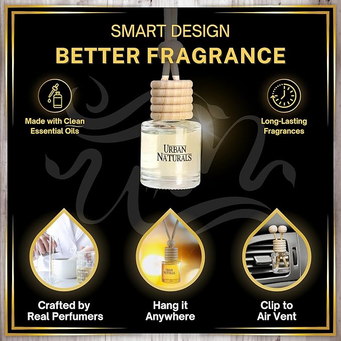 Urban Naturals Savage One Car Air Freshener for Men | Long Lasting Perfume Car Fresheners with Sauvage Fragrance | Hanging Diffuser with Vent Clip | Odor Eliminating Technology | Made in USA (3 Pack)