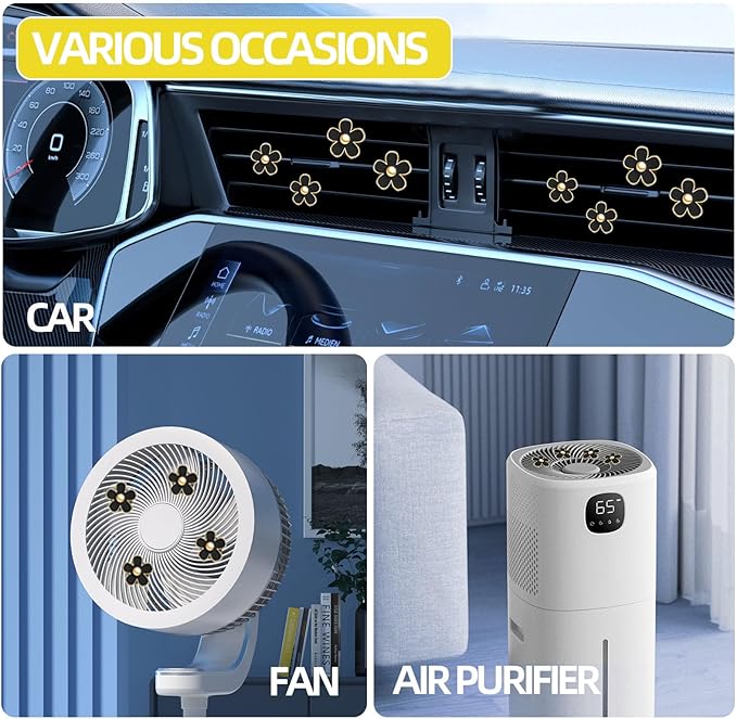 NBTEPEM 6 PCS Daisy Flower Air Vent Clip Car Decoration Accessories Air Conditioning Outlet Clip Car Air Freshener Clip Charm Car Interior Decor(3 cm, 3.3 cm, Black)