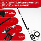 RIDGE WASHER 24 FT Telescoping Pressure Washer Wand, Power Washer Extension Wand with Brush, Telescopic Gutter Cleaner with 3 Stainless Steel Curve Wands, Adjustable Support Belt, 7 Nozzles, 4000 PSI