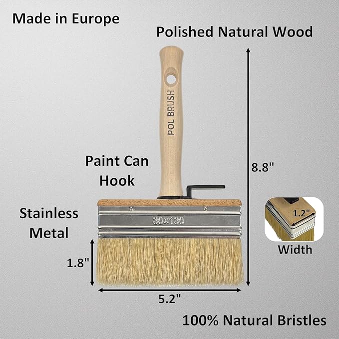 Set of 3 4, 5, 6 Inch Stain Deck Wide & Thick Paint Brushes - High European Quality - Natural Bristles - for Home, Wood, Walls, Art, Trim & Furniture - Acrylic, Oil, Stain, Chalk & Latex Paints