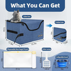 Petskd Portable Travel Litter Box for Cats with Lid and 10 pcs Liner Bags, Light Weight, Leak-Proof and Higher Sides for Road Trips, Hotel Stays, Car Travel(Blue)