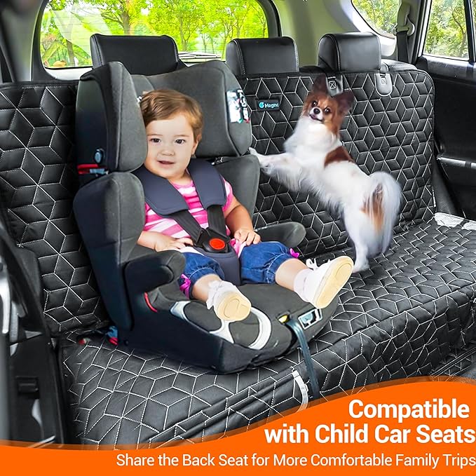 Back Seat Dog Car Seat Cover, Waterproof Car Seat Protector for Cars SUVs Trucks, Heavy Duty Non-Slip Split Bench, Dog & Kid Proof, Easy Clean, (54" W)