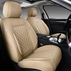 Auto Car Seat Covers Full Set Leather Cushion Protector Breathable Waterproof Seat Cover for Cars Universal Fit (Beige, Full Set Without Headrest)