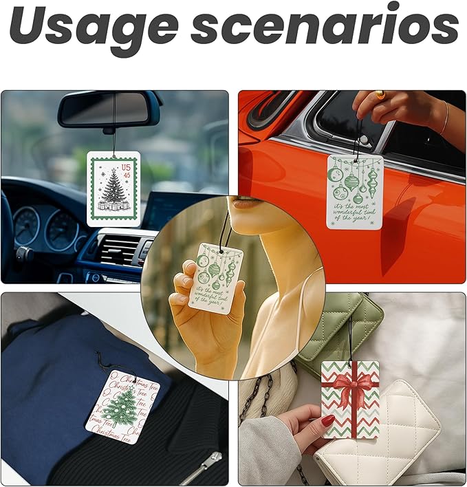 Trendy Christmas Car Air Freshener 4 Pcs - Coquette Bow Christmas Tree Santa Gift Air Freshener Hanging Decor for Cars Closet Drawer Books, Christmas Bow Santa Car Accessories Mirror Decor for Women