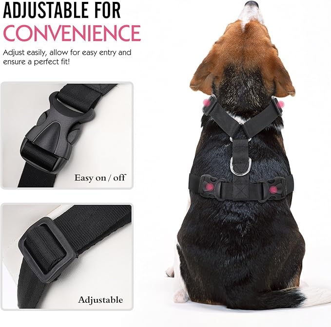 Pawaboo Breathable Dog Seat Belt Harness for Car, Adjustable Dog Safety Vest Harness with Vehicle Connector Strap, M, Black + Silver
