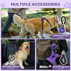 FURRYFECTION Plaid Dog Harness for Small Dogs, Reflective No Pull Adjustable Pet Vest with Front Clip, Leash, Easy Control Handle and Seat Belt, Purple, S