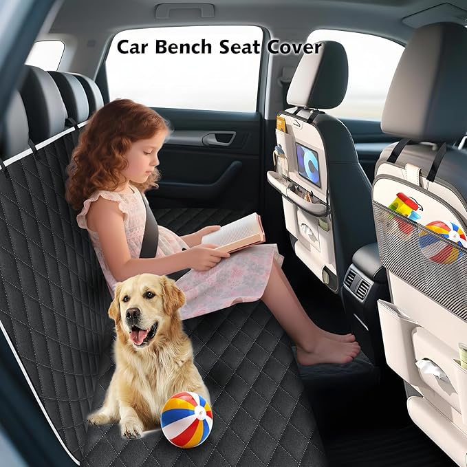 Meolsaek Dog Hammock for Car Back Seat Scratch Proof Nonslip Pet Car Seat Cover,Side Flaps with Zipper, Heavy Duty Car Seat Cover for Dogs with Storage Bag (Black-Zipper)