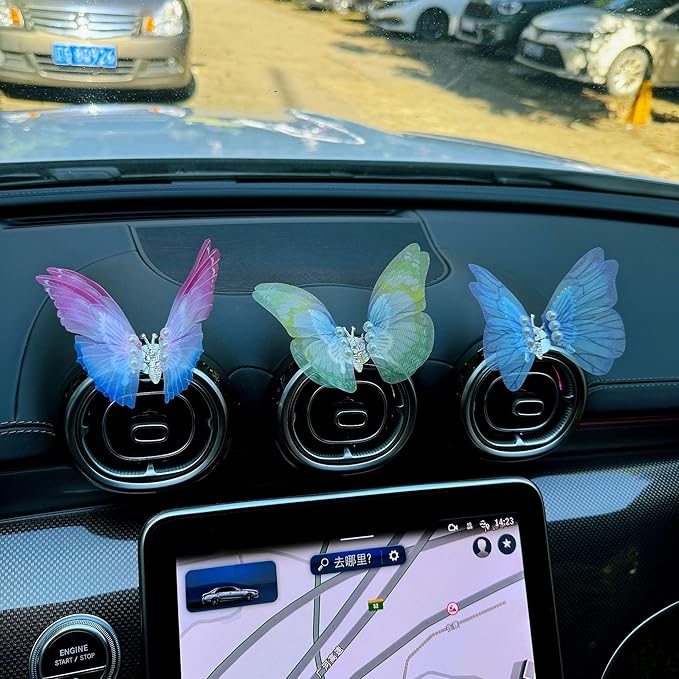 3 Pcs Embroidery Fragrance gradient Butterfly Decoration, Butterfly Car Vent Clips, Embroidery Fragrance Butterfly Car Air Freshener Clip Charm Car Inter Decor Cute Car Accessories for Women Girls