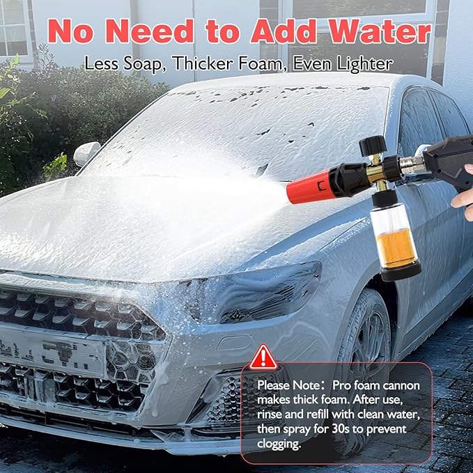 Foam Cannon Pro, Foam Cannon for Pressure Washer with 1/4" Quick Connector, Mini Soap Cannon with Adjustable Nozzle for car wash, Additional 1.1mm Orifice Nozzle (Black - Red)