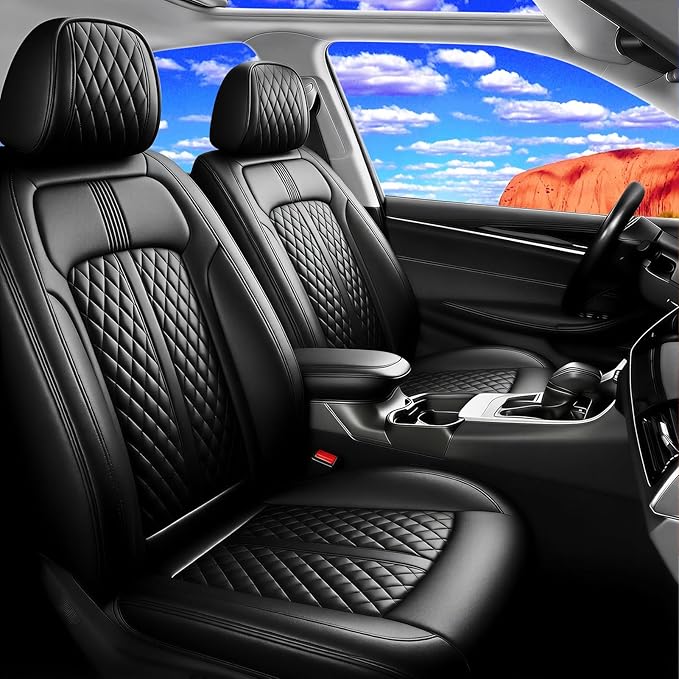 Fit Sonic Car Seat Covers (Front Pair) for Select Chevrolet/Chevy Sonic 2012-2020 - Premium Full Coverage Leather, Airbag Compatible, Waterproof & All Weather Seat Cushion Protector, Black