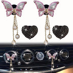 4 Pcs Pink Bling Butterfly and Heart Car Air Fresheners Vent Clips Diffuser Vent Clip Rhinestone Diamond Decoration Car Interior Decor Cute Accessories for Women, Automotive Air Fresheners (Black, 2)