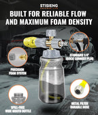 Professional Foam Cannon for Pressure Washer, 1L Wide Mouth Foam Sprayer with Adjustable Nozzle, Heavy Duty Soap Cannon Kit Includes 1.2mm & 1.25mm Orifice for Car Wash