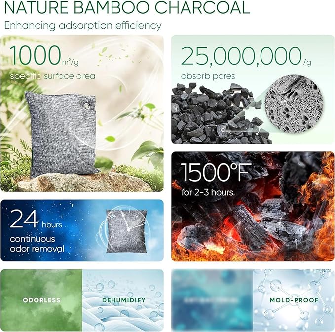 ZJchao 4Pcs Activated Charcoal Bags, Bamboo Charcoal Air Purifying Bags for Home with Odor Absorber and Shoe Deodorizer