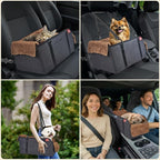 BurgeonNest Center Console Small Dog Car Seat - Portable Pet Cat Puppy Booster Armrest Carseat Up to 11lbs, Anti-Collapse Comfort Car Travel with Washable Fluffy Cushion and Pillow, Brown