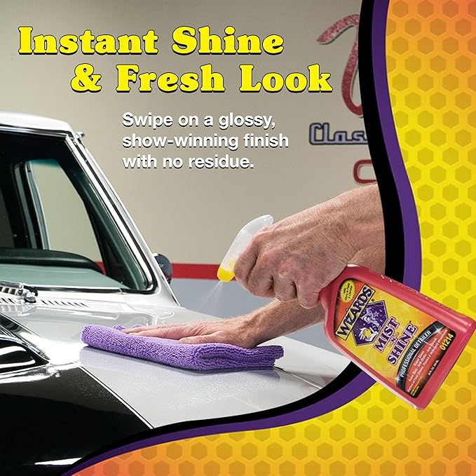 Wizards Mist-N-Shine Detail Spray and Power Clean Wheel and Tire Cleaner - ulti-Purpose High Gloss Finish Waterless Quick Detailer Spray for Glass, Chrome, Paint and Plastics - Non Caustic and No Acid