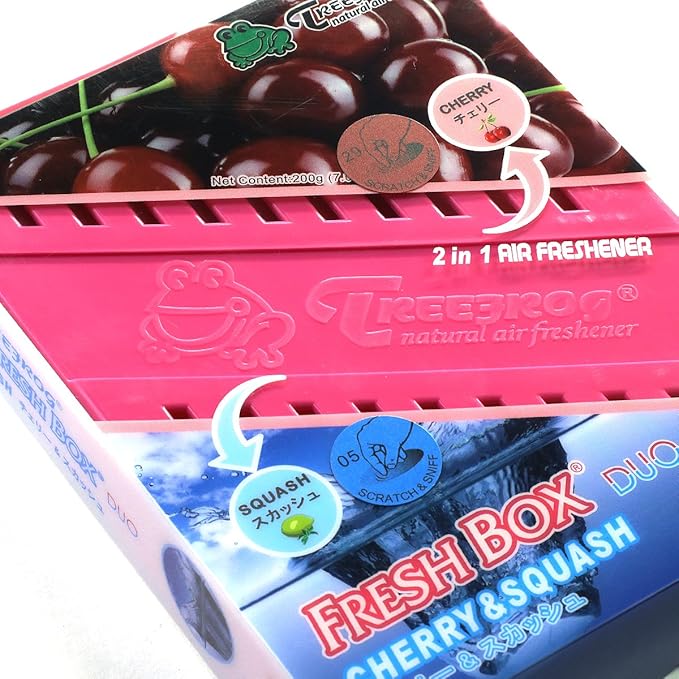 Auto Dynasty Treefrog Fresh Box Duo Under-The-Seat Long Lasting Natural Air Freshener (Cherry&Squash Scented)