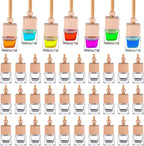 60 Pcs Hanging Car Air Freshener Car Diffuser Bottle Empty Glass Perfume Bottles Air Freshener Diffuser Bottle Pendant for Essential Oils Fragrance Aromatherapy Ornament Decor (Fresh Style)