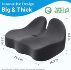 Seat Cushion, Memory Foam Office Chair Cushions, Ergonomic Curved Design for Sciatica, Tailbone, Coccyx, Seat Support for Car, Desk Chair, Wheelchair, Enhances Long Sitting Comfort (Grey)