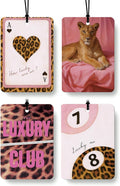 Trendy Pink Cheetah Print Car Air Freshener 4 Pcs, Funky Retro Ace Lucky 8 Ball Leopard Hanging Air Freshener for Cars Closet Drawer Books, Cute Girly Car Accessories Mirror Decor for Women
