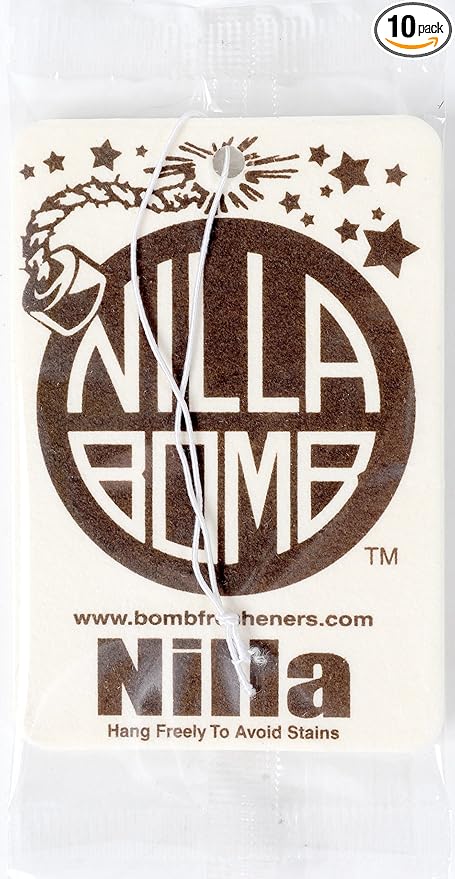 Flower Manufacturing Nilla Bomb Air Freshener Pouch Pack 10 Pack - Automotive Air Fresheners - Hanging Paper - Vanilla Scent - Brown