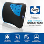 Sealy Lumbar Support Pillow with Cooling Gel – Ergonomic Office Chair Cushion for Back Support – Memory Foam Back Pillow for Car, Office, or Home, Black