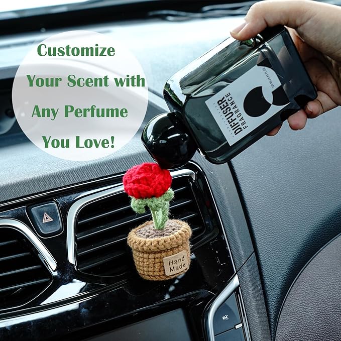 Wonhibo 2 Pack Car Air Freshener Vent Clip, Cute Soft Stuffed Vent Decor Car Accessories for Women (M, Rose/Daisy)
