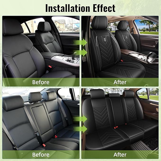 AOMSAZTO Car Seat Covers Full Set Fit for Nissan Murano 2011-2025 2026 Waterproof Faux Leather Car Seat Cushions Automotive 5 Seat Covers Set（Black）
