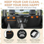 Pet Seat Cover for Back Seat – Waterproof Backseat Cover for Dogs in Car with Mesh Window, Oxford Fabric, Storage Pocket, Side Flaps & Carry Handles
